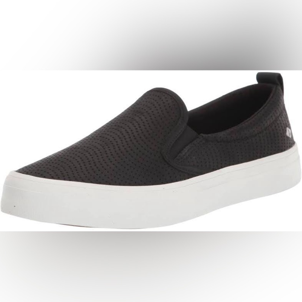 Black leather sperry slip on sneakers in twin gore leather
